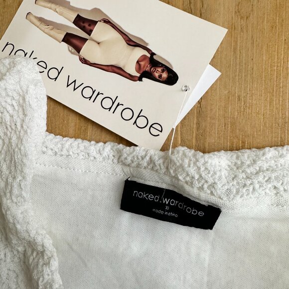 NWT - Naked‎ Wardrobe Off Shoulder V Hem Top Crop White XL - Picture 3 of 5